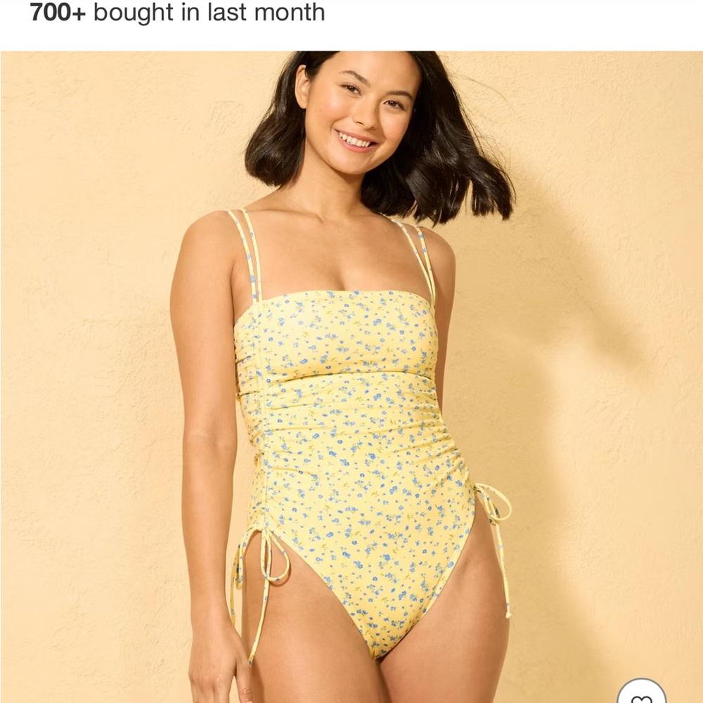 Women's Extra High Leg Cheeky Yellow One Piece Swimsuit- Wild Fable- small